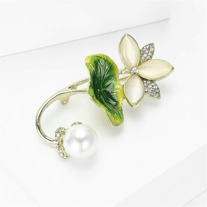 Nuevo Broche de Perlas de Loto con Incrustaciones de Diamantes de Imitación, Chapado en Oro, para Mujer, Venta al Por Mayor de Fábrica - Product Image 3