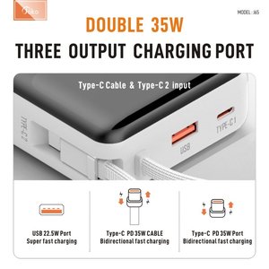 Batterie externe <span class=keywords><strong>30000mAh</strong></span> PD <span class=keywords><strong>45W</strong></span> à charge rapide avec câble Type-C intégré pour ordinateur portable et tablette - Product Image 2
