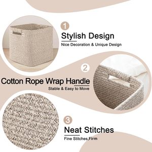 11 Inch <strong>Storage</strong> Cubes Brown Cotton Rope Woven <strong>Square</strong> <strong>Storage</strong> <strong>Baskets</strong> Organizer for Classroom Kids Toy Bins - Product Image 3
