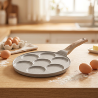 Poêle à frire antiadhésive à 7 trous pour le visage, en bakélite, avec poignée ergonomique, pour petit-déjeuner, œufs, crêpes, mini
