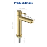 Robinet de lavabo moderne en acier inoxydable à montage sur comptoir, monocommande eau froide, cartouche céramique