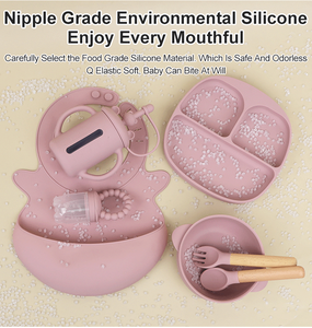 Ensemble Repas Bébé Personnalisable avec Logo, Bavoir Bol Assiette Tasse d'Apprentissage Cuillère Fourchette Sucette à Fruits en <span class=keywords><strong>Silicone</strong></span>, Vaisselle Bébé en <span class=keywords><strong>Silicone</strong></span> - Product Image 3