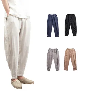 Wholesale High Quality Custom Logo Calf Harlan Pants Linen Breathable Quick Dry Linen Pants Men