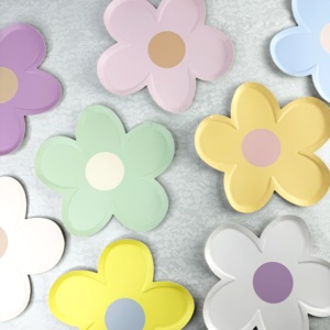 DAMAI 8PCS Assiettes en papier fleuries jetables 9 pouces, assiettes en forme de fleur, assiettes rétro pour anniversaire, mariage, fournitures de fête - Product Image 2