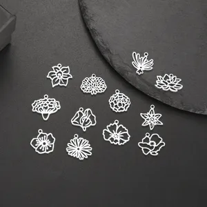 <span class=keywords><strong>Lot</strong></span> de 12 breloques en acier inoxydable, motifs fleurs du mois de <span class=keywords><strong>naissance</strong></span> (Aster, Violet, Œillet, Lotus, Pavot), pour la fabrication de bijoux DIY, vente en gros - Product Image 1