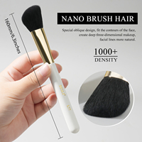 Pinceaux de maquillage de luxe écologiques à manche en bois, poils en nano-fibres véganes, 4 pièces, pour le visage : précision, contour, fond de teint (angulaires/plats)