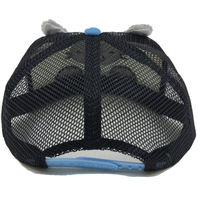 Casquette plate pour enfant avec oreilles de chat en peluche 3D, broderie appliquée chaton doux, design bleu à calotte plate