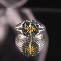 Bague ajustable pour homme en alliage, motif étoile du Nord vintage bicolore à huit branches, style motard, punk, gothique, gravée, bijou de doigt