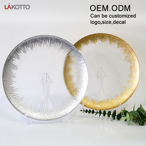 Juego de platos de cristal con borde dorado para bodas, juego de vajilla con cargador, pulverización de frutas a granel, nuevo diseño - Product Image 6