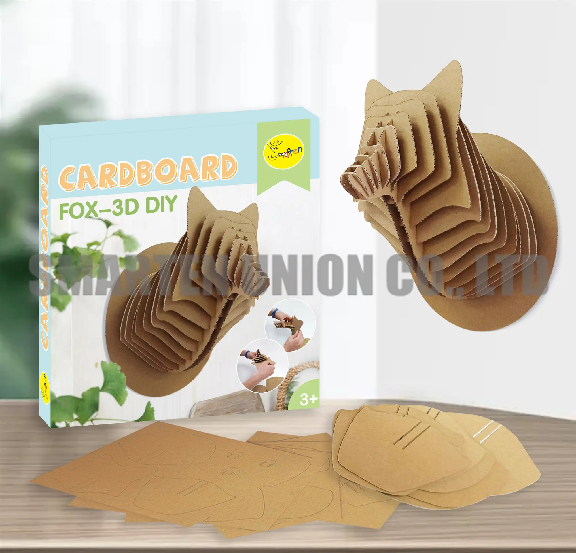 Cabeza Animal Fox 3D de cartón, escultura para decoración de pared DIY SHK07