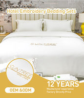 Ensemble de literie d'hôtel 4 pièces en coton pur, broderie personnalisée avec logo et design OEM, 250 fils, toutes saisons, lavable en machine