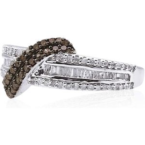 Anillo de Compromiso con Diamante Natural en Espiral, 0.54 Ct, Corte Redondo y Baguette, Plata de Ley 925, Color G-H, Claridad P2, Engaste de Canal - Product Image 3