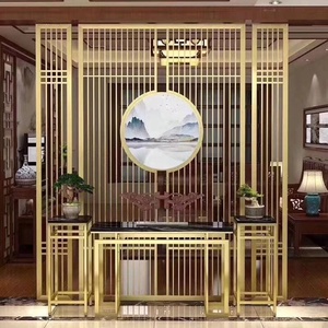 Cloison écran en acier inoxydable or rose brossé entrée métal creux lumière luxe salon verre rideaux cantonnières panneau - Product Image 1