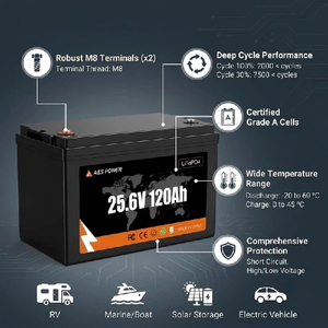 Batería de ciclo profundo LiFePO4 de 25.6V 120Ah, paquete de baterías de iones de litio de 3072Wh para almacenamiento de energía en alumbrado público solar - Product Image 5