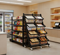 Étagère de supermarché de haute qualité en matériau ferreux multicouche, étagère d'exposition de fruits et légumes, étagère d'épicerie avec roulettes