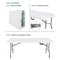 Table d'extérieur rectangulaire en plastique blanc de haute qualité de 6 pieds Table en plastique portable pliante pour les événements Garden Party de mariage
