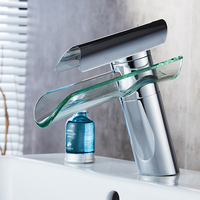 Robinet de salle de bain en laiton à bec en verre, monotrou, à capteur sans contact, monocommande, avec cartouche céramique, finition polie, style cascade moderne, pour chambre