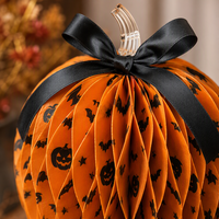 Calabaza de Papel con Diseño de Murciélago en 3D, con Lazo, Linda Decoración de Halloween para Sala de Estar, Repisa, Adorno para Fiestas