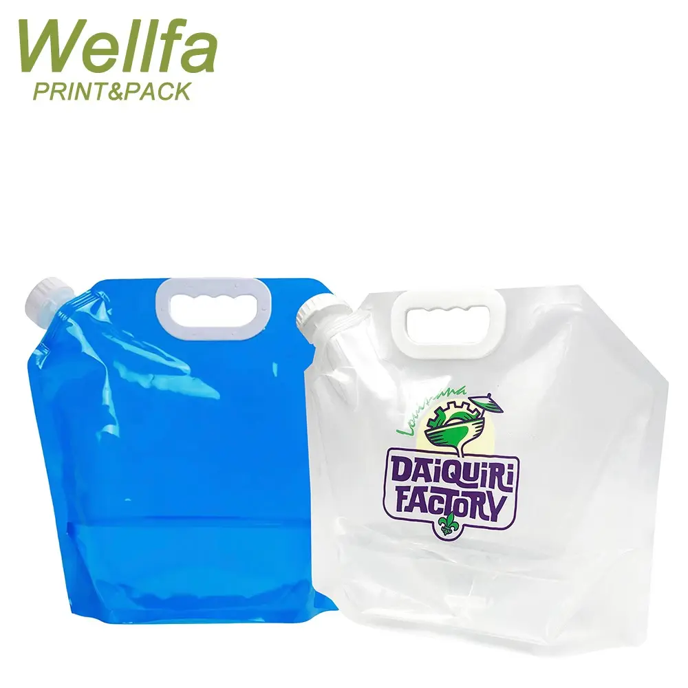 Bolsa de agua líquida plegable personalizada, bolsa de 1 galón, 1000Ml, recarga de alimentos de arroz, embalaje transparente, 1L, 2L, 3L, 4L, 5L, bolsa con boquilla