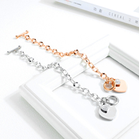 Bracelet en acier inoxydable avec fermoir à cadenas et zircon en forme de cœur pour femmes, vente en gros d'usine, haute qualité, grand stock