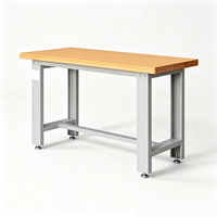 Table d'établi personnalisée en acier robuste et moderne avec panneaux de bois pour garages, laboratoires, industries, écoles, hôtels, ateliers