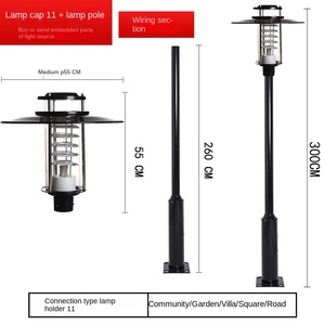 Lámpara de Jardín Exterior con Globo de Vidrio de 300 cm, Poste de Metal IP66, Bombilla LED A19, CA 220 V, Energía Solar, Sensor de Movimiento, Garantía de 10 Años - Product Image 5
