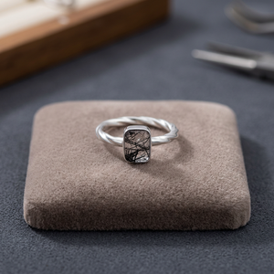 Anillo Clásico de Piedras Preciosas para Mujer, Anillo de Plata de Ley 925, Chapado en Oro, Anillos de Rutilo Negro para Fiestas, Compromisos, Joyería Fina - Product Image 2