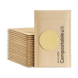 Напечатанная на заказ биоразлагаемая коричневая крафт-бумага, упаковка из гофрированной бумаги, подушка для пузырьков, курьерский конверт, почтовый пакет