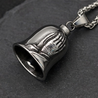 Collier vintage avec cloche de moto en forme de main de prière et croix, porte-bonheur pour motard, en acier inoxydable anti-ternissement, pour homme