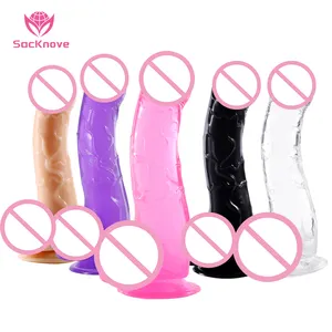 Nhà sản xuất dành cho người lớn thực tế lớn dildo Phụ Nữ âm đạo masturbator tinh thể trong suốt hút cup dildo Đồ chơi tình dục dương vật cho phụ nữ