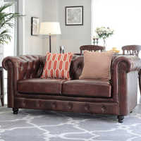 Hochwertiges Rindsleder Light 2-Sitzer Chesterfield Sofa Leder mit Armlehnen für Wohnzimmer