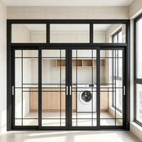 Porte coulissante sur mesure en alliage d'aluminium à cadre fin avec verre trempé cannelé pour balcon, cuisine, salon, villa