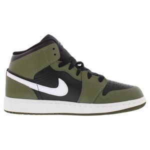 <span class=keywords><strong>Nike</strong></span> Air Jordan 1 Mid GS Chaussures de basket-ball pour garçons Noir Blanc Olive moyen - Product Image 2