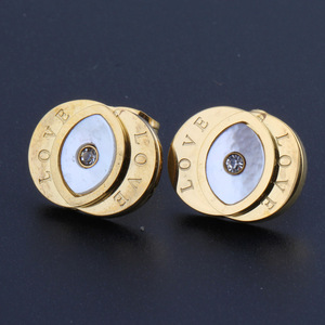 <b>Stud</b> <b>Earrings</b> Gold Love Letter Inlay With Diamond Center For Gift - Product Image 3