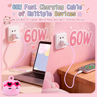 Kabel Data Tali Lanyard Pink Pig Tipe-C 60W Pengisian Cepat Transfer Data Kabel Data Tali Pergelangan Tangan Ponsel USB-C Ganda Berbahan Nilon