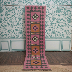 Handcrafted Hand Tufted Handloomed Geometric Wool Kilim <b>Runner</b> Non-Slip Latex Backing Eco Friendly Living Room Krafterscustom - Product Image 1