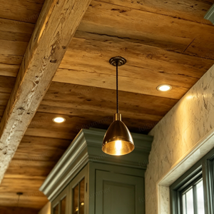 Armoires de cuisine en bois massif peintes en vert sauge, style ferme rustique, avec design de <span class=keywords><strong>plafond</strong></span> en bois naturel - Product Image 2