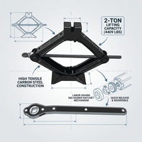 1 ensemble de cric hydraulique pliable de marque OEM, 2 tonnes, avec garantie de 3 ans, hauteur maximale de 380 mm et outil de réparation de pneus de voiture