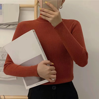 Pulls en maille pour femmes, col roulé, manches longues, couleur jaune, collection hiver