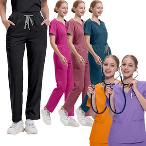 Haut et pantalon de survêtement à col en V pour femmes tissu extensible évacuant l'humidité ensemble de gommage d'allaitement respirant uniformes d'hôpital - Product Image 5