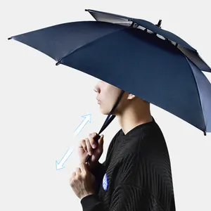 Nova china fornecedor adulto duplo dossel pesca mãos livres chapéu guarda-chuva com prata uv