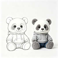 Peluche Panda Mignonne avec Sweat à Capuche Gris et Jean Bleu – Douce et Moelleuse, Tenue Tendance pour Poupée Panda en Peluche