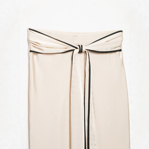 Falda Midi Personalizada 2026 con Detalle de Lazo de Satén, Estilo Vintage Casual, Bloques de Color en Contraste, Falda Sedosa en Línea A con Lazo Femenino, OEM/ODM - Product Image 2