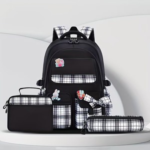 2026 Best Seller Large Capacity Waterproof Unisex Student <b>Backpack</b> Set Bowknot Plaid School Bag with <b>Lunch</b> Bag & Pencil Case - Product Image 4