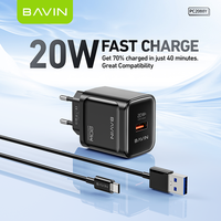 BAVIN PD20W QC3.0 PC2088Y pengisi daya ponsel dinding Usb c cepat portabel dengan kabel Usb