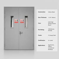   Porte double coupe-feu en acier homologuée 180 minutes avec fenêtre de vision pour appartement, bureau, bâtiment commercial moderne