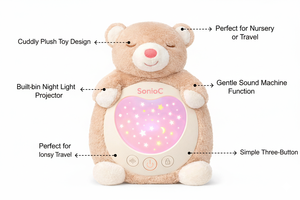 Doudou portable pour enfant avec bruit blanc, 3 modes, projecteur de lumière nocturne étoilée, 15 berceuses - Product Image 4