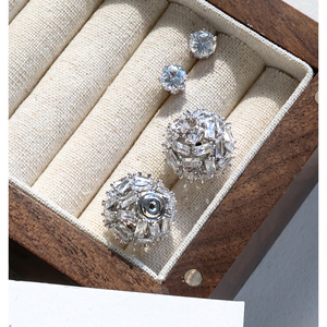 ต่างหูเพทายทรงกลมแวววาวสองด้านต่างหูเพชรไปมาสำหรับ2024เครื่องประดับหรูหรา - Product Image 5