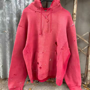 Felpa pesante con cappuccio Oversize rosso Vintage con cappuccio Unisex Fit Drop shale acido lavaggio con cappuccio - Product Image 2