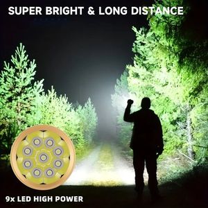 Linterna LED de 9 Leds, Ultra Brillante de 100,000LM, 180W de Alta Potencia, Recargable por USB, Aleación de Aluminio, Resistente al Agua IP65, Alcance de Haz de 400-500M - Product Image 2